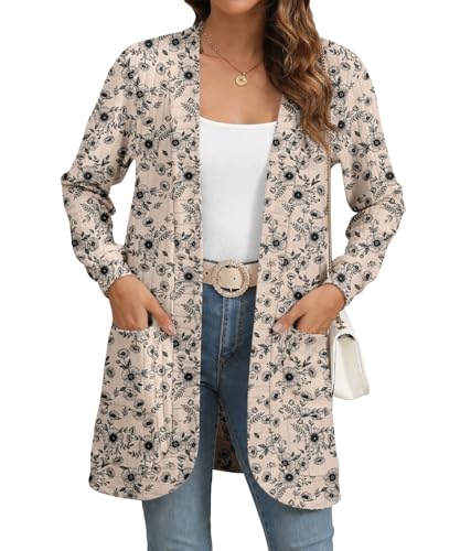 Image of YSYOKOW Cardigan Sweaters for Women Long Sleeve Open Front with Pockets | Long Cardigans for Women Lightweight Soft Casual Dressy Loose Fit Cardigan Sweater with Pockets for Work and Office