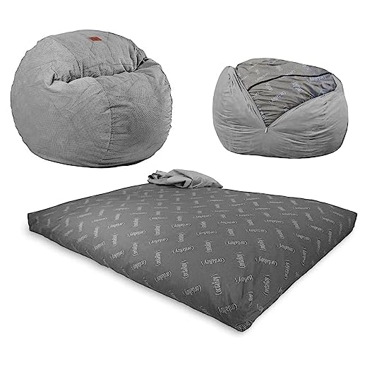 CordaRoy's Chenille Bean Bag-Convertible Bean Bag Chair-Machine-Washable Chenille Fabric Cover-for Basement,Living Room,Game Room,Dorm & More - Full Size - Charcoal | Made in The USA