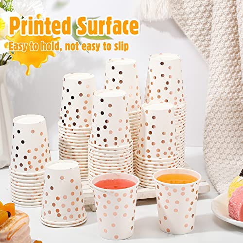 100 Pcs Paper Cups Disposable Cups Foil Paper Cups Polka Dot Cups 9 Oz Party Cups For Wedding Baby Shower Bridal Shower Birthday Anniversary Party Supplies (White And Rose Gold) #TOP5
