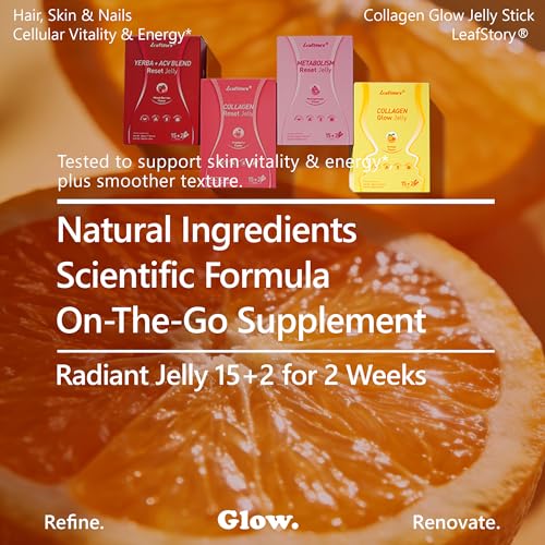 LeafStory Collagen Glow Jelly- Orange Flavor, Support Skin, Hair & Nails Health, Balanced Energy Vitality Supplement, with Chia Seeds & NAD -17 Sticks — view 5