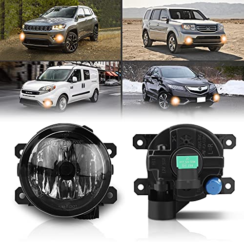 TangMiGe Fog Lights Lamps for Jeep Compass Renegade Cherokee, Dodge FAM Promaster 1500 2500 3500 CITY, Honda CRV Crosstour Pilot, Acura ILX RDX TL TSX, FIAT 500L 500X, 2010-2020, 2PCS, Smoke Lens