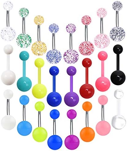 EVELICAL 24Pcs 14G Stainless Steel Belly Button Rings for Women Girls Acrylic Screw Navel Bars Body Piercing Jewelry