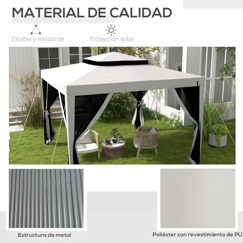 Outsunny Carpa de Jardín 3x3 m Cenador Desmontable de Exterior Gazebo con 4 Mosquiteras Laterales Techo Doble y Marco Metálico Anti-UV Impermeable Pabellón para Terraza Patio Gris - imagen 4