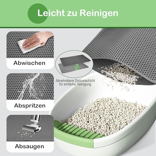 Katzenklo Matte 90x60 cm XXL Katzenstreu Matte, EVA Doppelte Schichte Waben Katzenmatte Katzenklo Wasserdichte Unterlage Katzenklo Katzenstreumatte, Grau