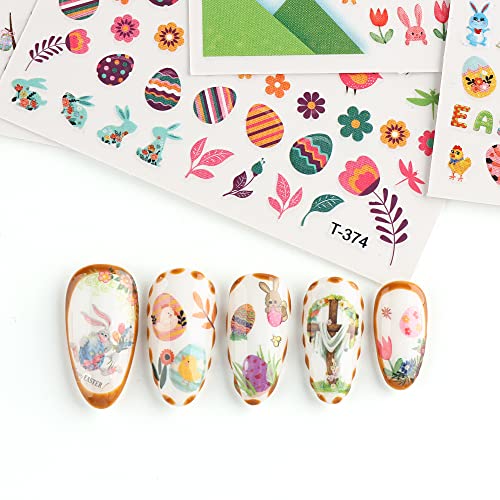 6 Sheets Easter Nail Art Stickers,3D Self-Adhesive Decals Nail Art Cartoon Bunny Chicken Egg Rabbits Nail Design Decals For Women Girls Diy Easter Day Nail Art Decoration #TOP3