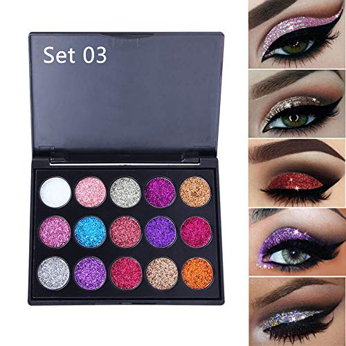 Glitter Eyeshadow Palette Shiny Makeup Pallet Shimmer 15 Colors Eye shadow Long Lasting Sparkling Cosmetic (Set 03)