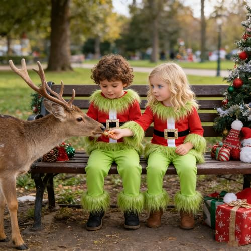Disfraz navideño bebé niño niña Santa Claus verde 2 piezas miniatura 6