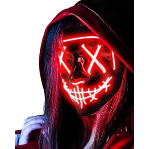 AnanBros Máscara de Halloween con luz LED que brilla en la oscuridad, 3 modos de iluminación para juegos de disfraces, cosplay y fiestas – rojo