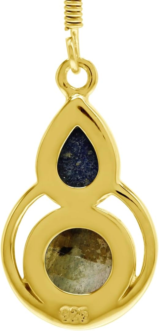 Silvershake Cabochon Gemstone White Gold Plated or Yellow Gold Plated 925 Sterling Silver Contemporary Geometric Dangle Earrings or Pendant Jewelry for Women