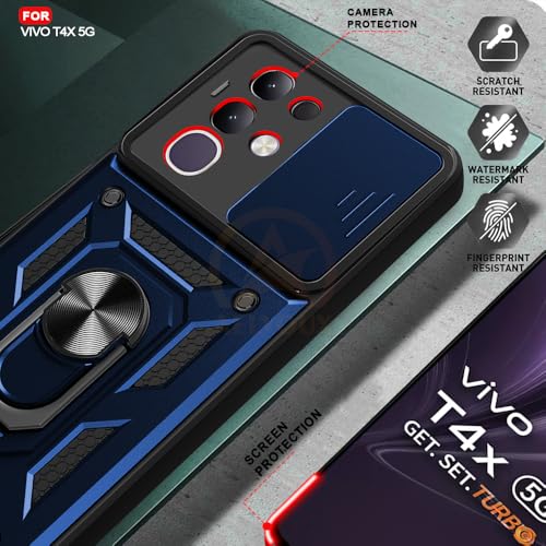 Image of Armor Bumper Back Cover Case for IQOO Z10x / Vivo T4x / Y29 4G / Y31 Pro | Rotating Camera Cover, Ring Holder & Kickstand | Heavy Duty & 360 Degree Protection Back Cover (Blue)