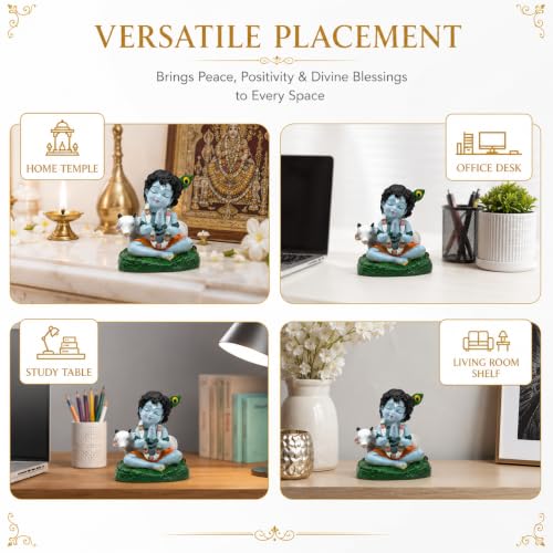 Image of Lord Krishna Idol Resin Baby Balkrishna Laddu Gopal Murti for Car Dashboard, Decorative Showpiece for Home Decor, Pooja Room, Office Desk, Living Room, Spiritual Gift & Religious Statue