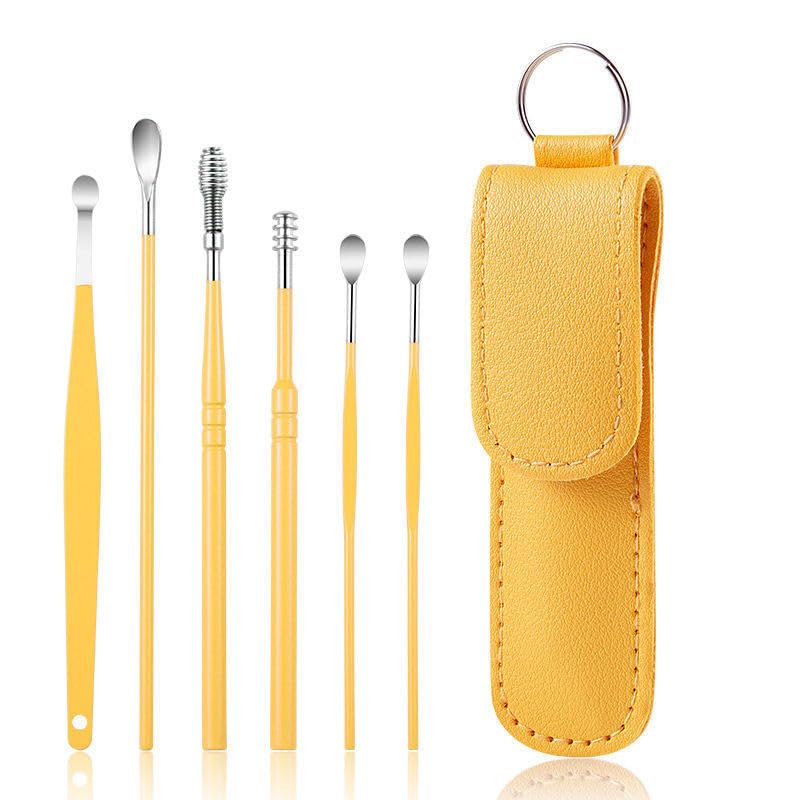 6 Pcs Ear Pick Earwax Removal Kit, Ear Cleansing Tool Set, Ear Curette Cleaner, 360° Spiral Design Ear Canal Cleaner Stainless Steel with Storage Box Portable Kit for Home and Travel (Yellow)-image-43