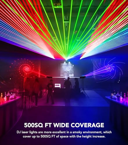 DJ Light with Stand, Pro 6 in 1 DMX & Sound Activated Laser Show Machine with Disco Ball Lights, RGBW & UV Strobe Party Lights with Dj Light Stand for Home Party Gig Bar Stage Lighting
