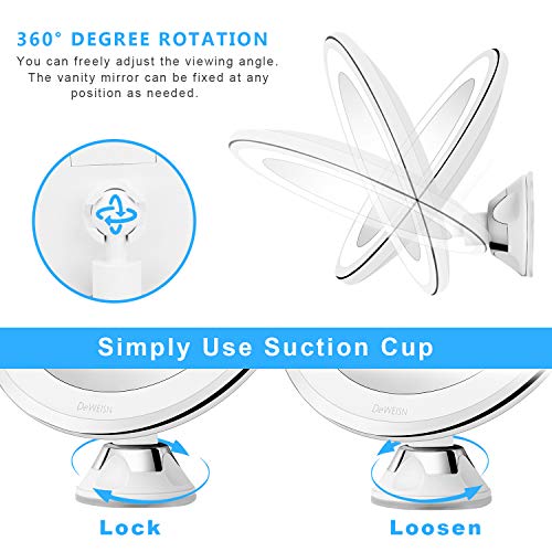 Lighted Makeup Mirror with Swivel Suction Cup - Wall Mounted, 10X Magnifying Travel Vanity Mirror Powered by USB or Battery, Portable Bathroom Makeup Mirror 360° Rotation for Cosmetic and Shaving - Thumbnail 2