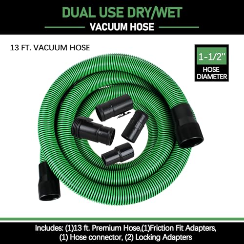 Upgraded 13ft 1-7/8-inch Wet/Dry Shop Vacuum Hose hose with 2-1/2" adapters om each end & 6 Replace Accessories - Green (WS25021A), For Most WORKSHOP Vacs by buccilly - Used condition - Image 6