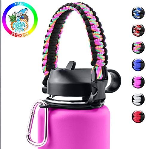 Sunnywoo Paracord Handle for Hydro Flask and Other Wide Mouth Bottles,Water Bottle Handle Strap with Safety Ring Holder and Carabiner for Hydro Flask Wide Mouth Water Bottles 12oz to 64 oz