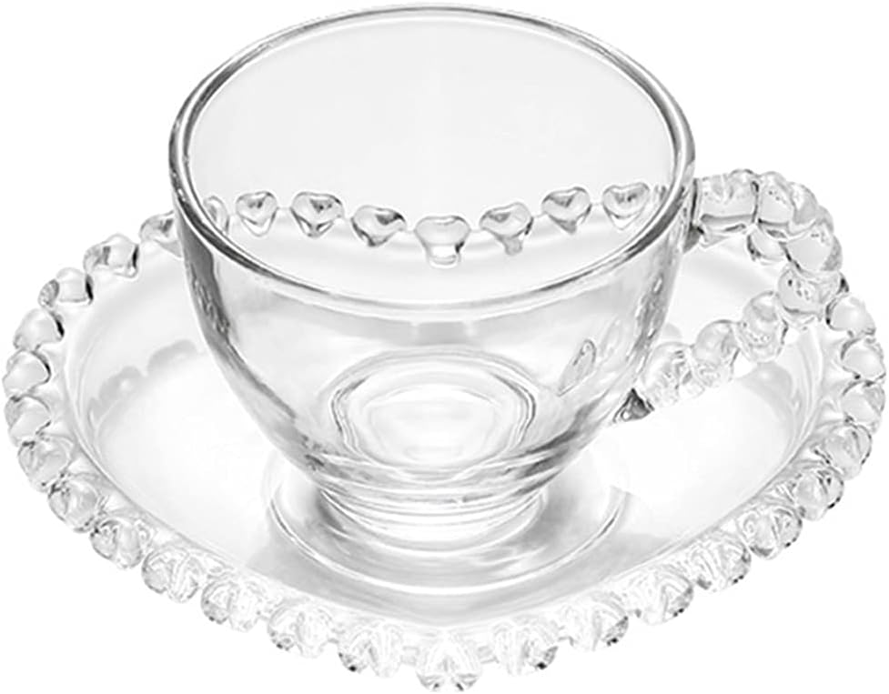 Sizikato Clear Glass Cup and Saucer Set, 3 Oz Espresso Cup with Heart-Shaped Saucer