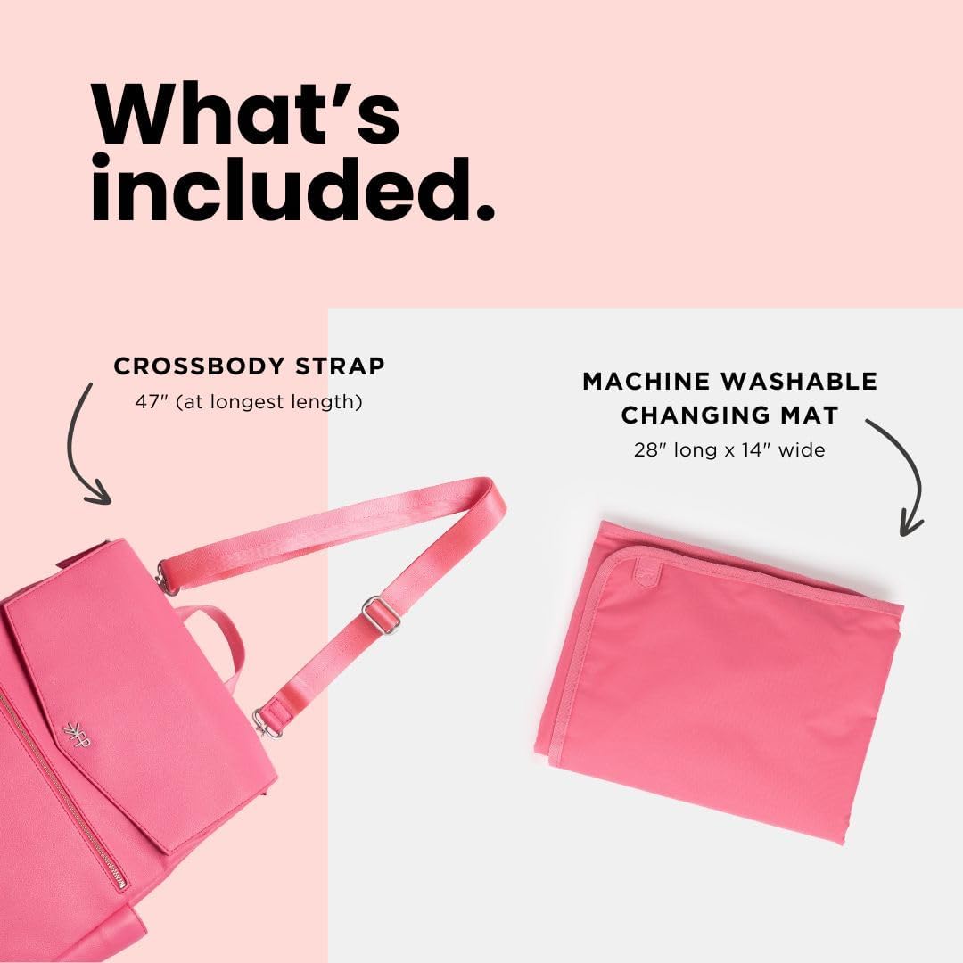 Freshly Picked Classic Diaper Bag II Backpack – Premium Vegan Leather, Large Capacity Baby Bag with Changing Pad, Stylish & Functional for Moms & Dads, Hot Pink