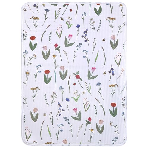 Image of haakaa Waterproof Changing Pad Liners, 100% Cotton, Soft & Breathable (1pc, 19.5" x 27.5" Honey Blossom)
