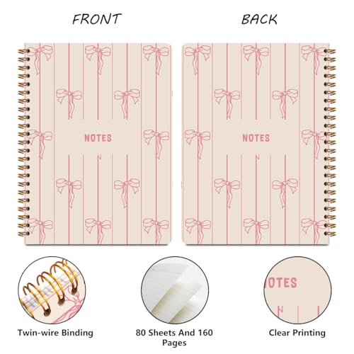 Image of 2Pcs Cute Pink Bow Spiral Notebooks for Women, A5 Hardcover Notebook Journal, College Ruled Notebook Lined Travel Journal for Writing Office Note Taking, Cute Diary Gifts for Women, 8.3x5.8Inch