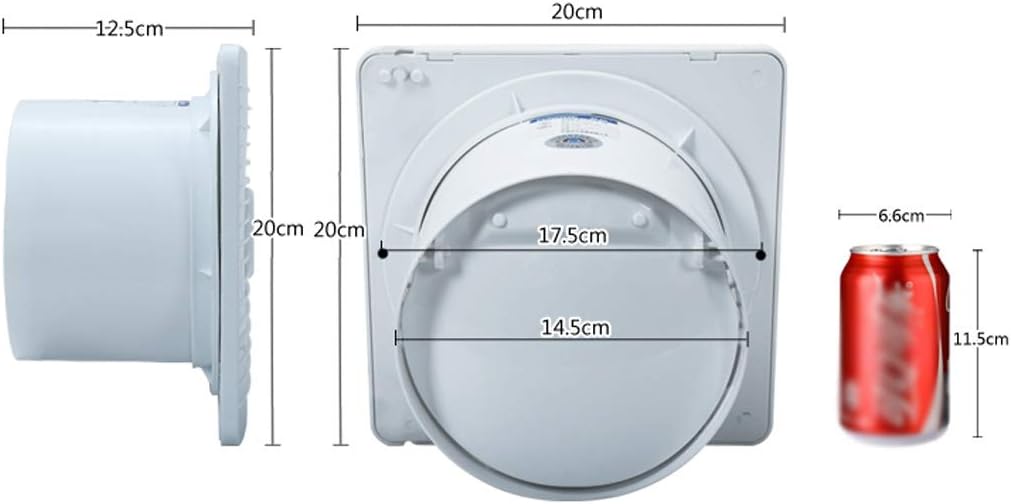 Through-Wall Fan, White Square Plastic Grille and Efficient with Mesh Cover for Bathroom