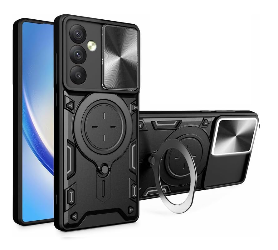 Lustree Back Cover Anti-Drop Case with 360° Metal Bracket and Sliding Camera Cover Case for Samsung Galaxy M34 - BLAC (B0D5V26L7T) Amazon Price History, Amazon Price Tracker