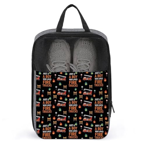 Shoe Bags for Travel, Men's Spacious Portable Shoes Storage Pouch with Zipper, Just A Who Loves Fire Trucks, Fashion Sports Shoe Organizer with Strap