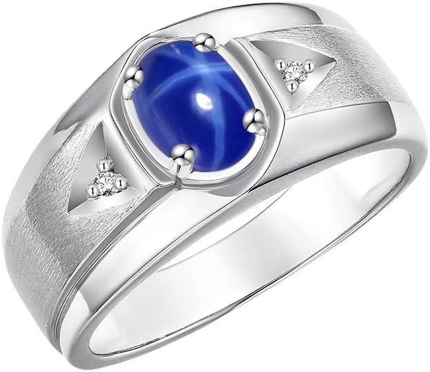 Rylos Men's Rings Classic Design 7X5MM Oval Gemstone & Sparkling Diamond Ring - Color Stone Birthstone Rings for Men, Sterling Silver Rings in Sizes 8-13. Timeless Elegance! - Image 3