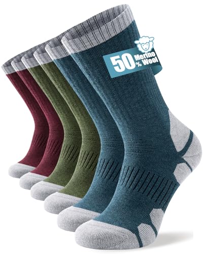 TANSTC Merino Wool Hiking Socks for Men & Women Breathable Cushioned Crew for Walking Work & Outdoor Temperature Regulating 3 Pairs OEKO-TEX Certified
