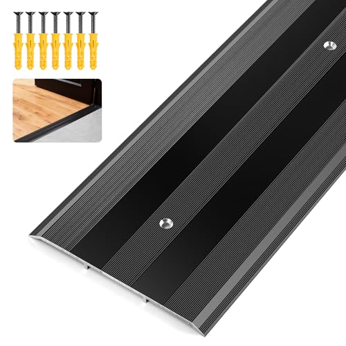 Raytano 48"L 5"W 0.25"H Extra-Sturdy Aluminum Door Threshold Strip,Thicken Floor Transition Strip for Commercial and High Traffic Places, Size 48in×5in×0.25in (Black)