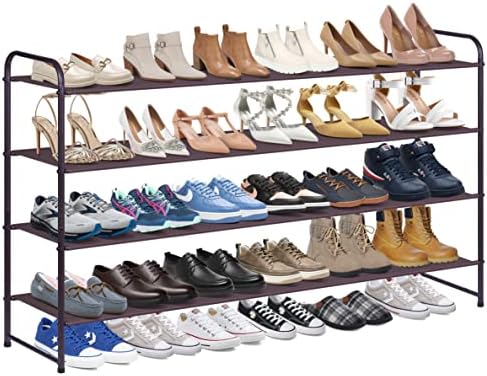 KIMBORA 4 Tier Long Shoe Rack for Closet, Wide Shoe Storage Organizer Stackable Shoe Shelf for Floor, Bedroom 30-Pairs (Bronze)