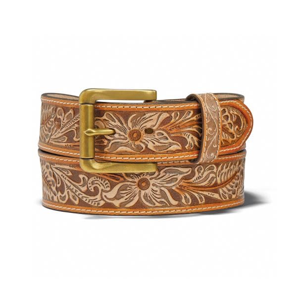 Tan Leather Belt with Floral Design by Brighton