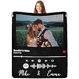 Personalized Spotify Code Music Blanket, Custom Photo Blankets for Couples Lover Boyfriend Girlfriend Husband Wife, Customized Picture Throw Blankets for Valentines Birthday Wedding Gifts 50'x60'