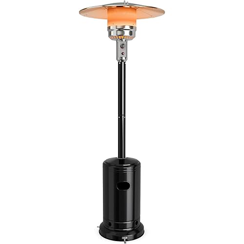 COSTWAY Outdoor Patio Heater, 50000 BTU Propane Heater with Stainless Steel Burner and Wheels, Triple Protection System, Standing Portable Outside Heater for Porch, Deck, Home and Commercial, Black