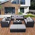 Rattaner Patio Furniture Sets 7 Pieces Outdoor Furniture Sectional Patio Couches Set with Storage Table Light Grey Cushions