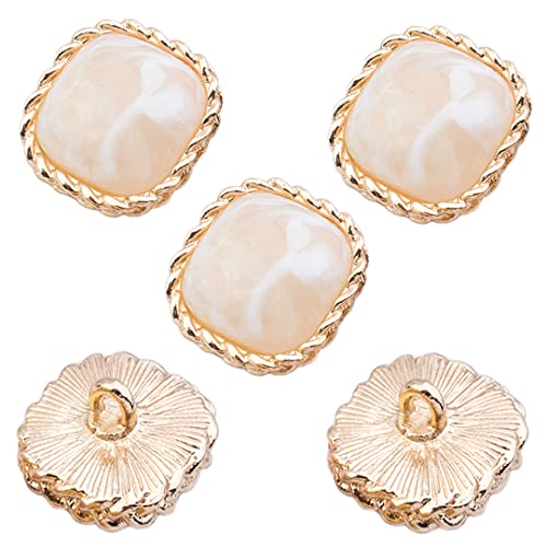 5 Pieces Women Buttons Square Gemstone Coat Sewing Buttons with Shank Removable Reusable for DIY Jewelry Making Supplies White, 22mm