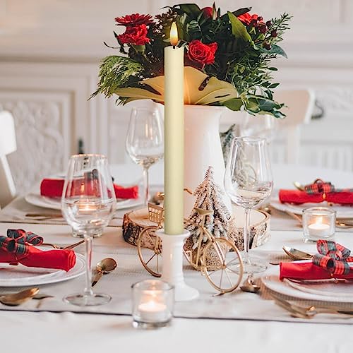 Image of Ivory Flameless Taper Candles Battery Operated with 6H Timer, Real Wax 3D Wick Flickering LED Taper Candles Dinner Wedding Holiday Decor(6 Pack, 0.78 x 9.64 Inches)