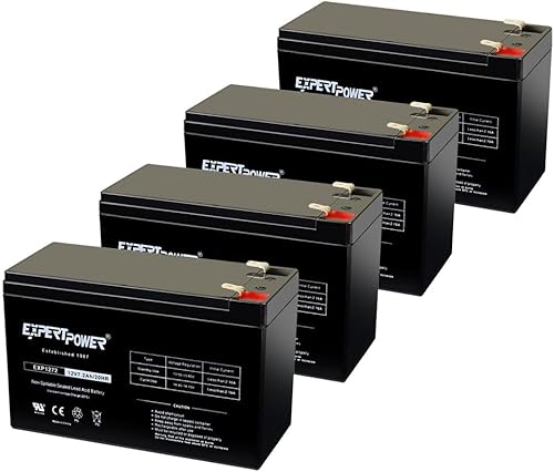 ExpertPower Batería recargable sellada de plomo ácido (SLA) de 12V 7.2AH para sistema de alarma de seguridad con terminales F2 EXP1272 Paquete de 4