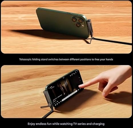 2-in-1 Invisible Holder Charger Cable, 240W Fast Charging Cord with Built-in Foldable Phone Stand, 5ft Charger Braided Cable with Folding Phone Stand for Smartphones/Tablets