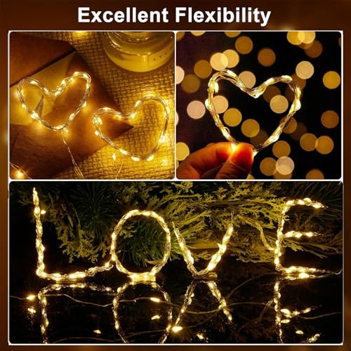 SHUBEIEUMI 2 Stück LED-Draht-Lichterkette, 1M 10LED Warmweiß Innen Lichterketten, für Party, Weihnachten, Halloween, Hochzeit Deko, Garten