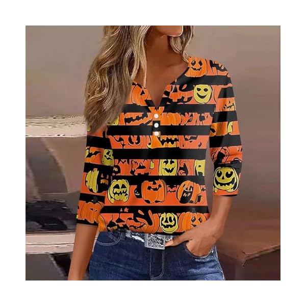 Halloween Shirts for Women Trendy Womens Blouses Basics Tops Casual 3/4 Length Sleeve Funny Holiday Graphic Tops - Image 5