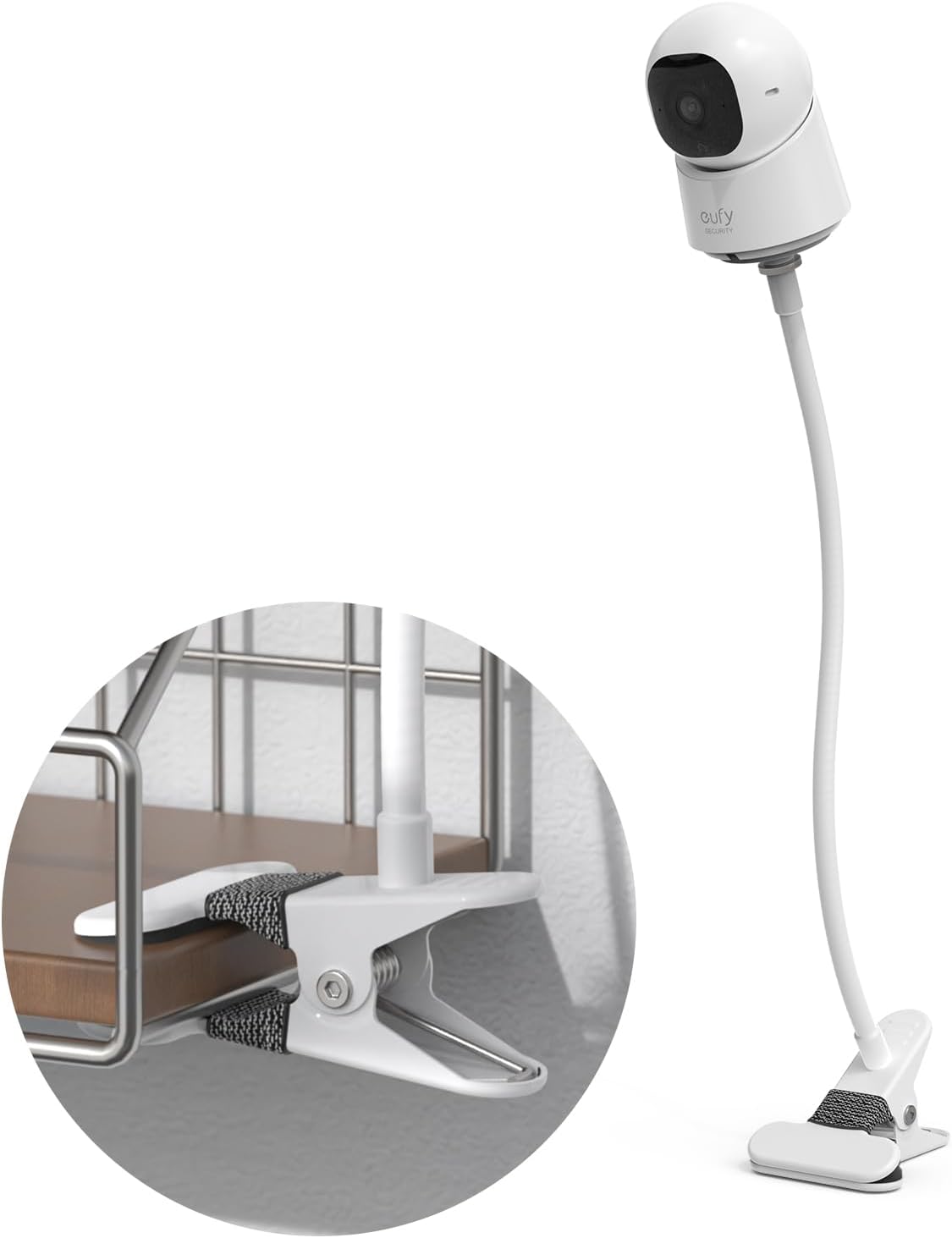 HOLACA Clip Mount for eufy Indoor Cam C210/C220 E30 Stand Bracket with 1/4 Threaded Hole Holder for Crib Nursery Pillars (White)