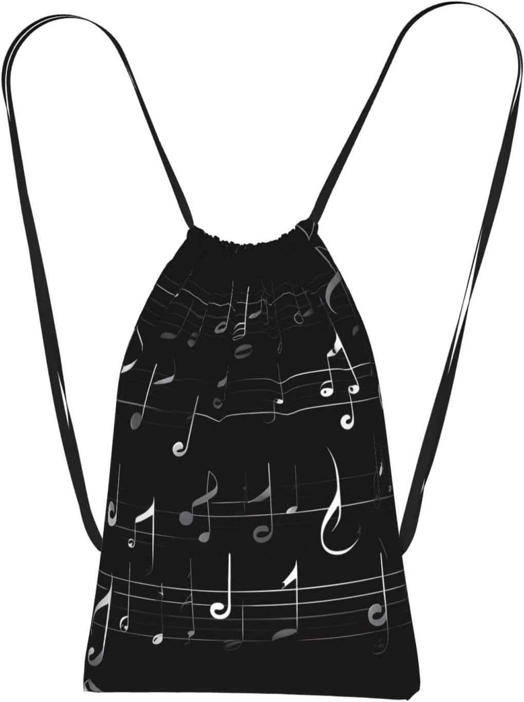 Black Music Notes Print Foldable Drawstring Backpack Lightweight Gym Bag Travel Backpack Cinch Sack For Beach Hiking