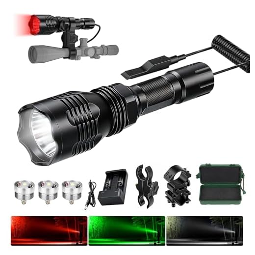 VASTFIRE Predator Light with Interchangeable (Red, Green, White) LED Hunting Flashlight with Scope Mount for Hog Coyote Coon Bobcat Raccoon Varmint Rabbit Night Hunting