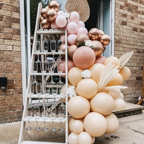 Image of PartyWoo Nude and Gold Balloon Arch Kit 140pcs Different Sizes of 18 12 10 5 Inch Metallic Gold White Pink Rose Gold Confetti Balloons for Wedding Engagement Princess Girl Birthday Party Decorations