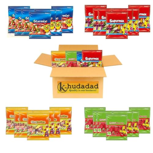 Sweet Gummy Selection Box | 60 Mini Bags Gift Set (Starmix, Supermix, Giant Strawbs, Tangfastics – 15 Each) 16g | Fruity & Fizzy Gummy Multipack