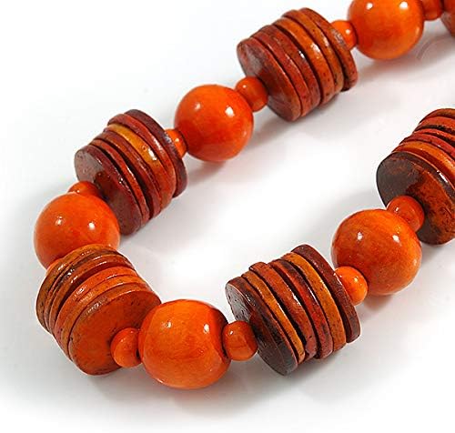 Avalaya Orange Wood Button & Bead Chunky Necklace - 60cm Long - Image 5
