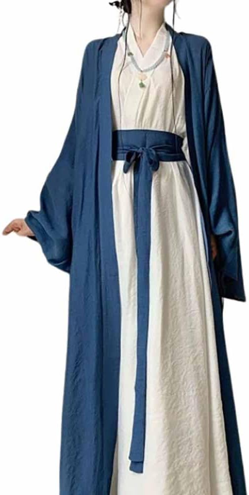 Large Size 3XL Thin Cotton&Linen Hanfu Dress Women Chinese Vintage Hanfu Green&Blue Cosplay Costume