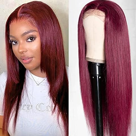 Burgundy Color Lace Closure Wig 4x4 Lace Wig 100% Human Hair Wig Straight Middle Part Soft Swiss Lace Wig for Women 16 Inch Cover