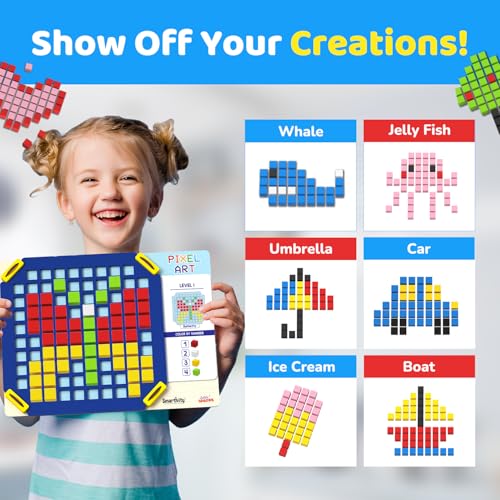 Image of Smartivity Pixel Art Puzzle - Educational Toy for Kids 4-8 Years I Build 40+ Creative Brain Puzzles - Jelly Fish, Car, Boat, Umbrella, Flower etc. I Birthday Gift for Boys & Girls 4-8 Years